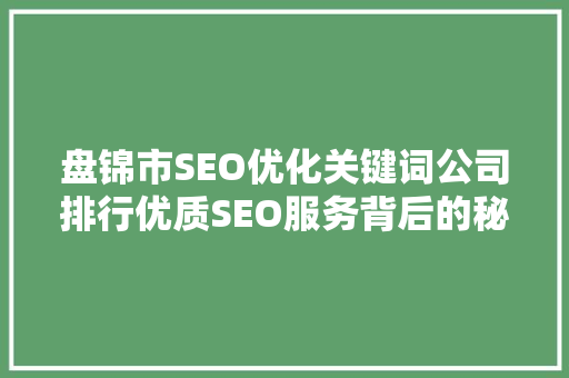 盘锦市SEO优化关键词公司排行优质SEO服务背后的秘密