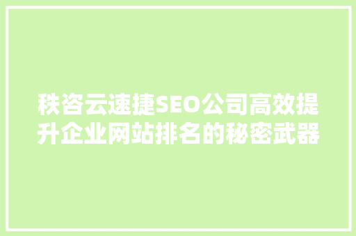 秩咨云速捷SEO公司高效提升企业网站排名的秘密武器