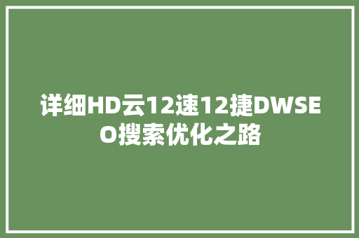 详细HD云12速12捷DWSEO搜索优化之路