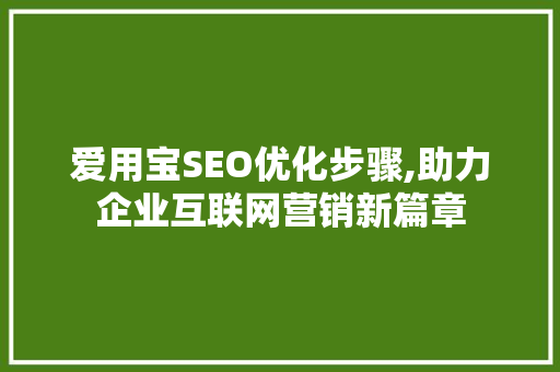 爱用宝SEO优化步骤,助力企业互联网营销新篇章