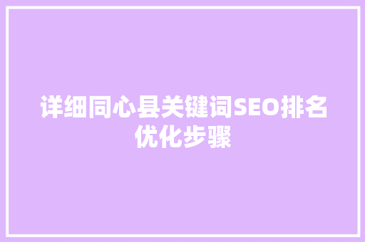 详细同心县关键词SEO排名优化步骤