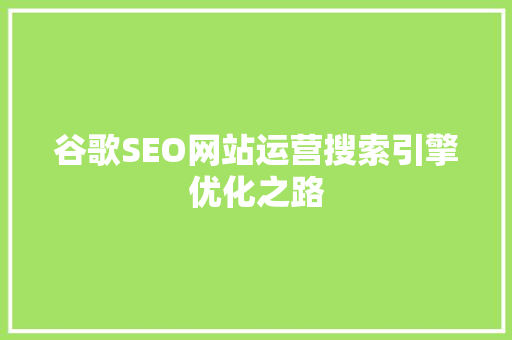 谷歌SEO网站运营搜索引擎优化之路