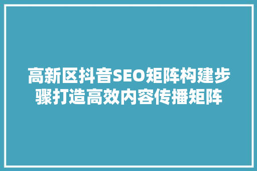高新区抖音SEO矩阵构建步骤打造高效内容传播矩阵