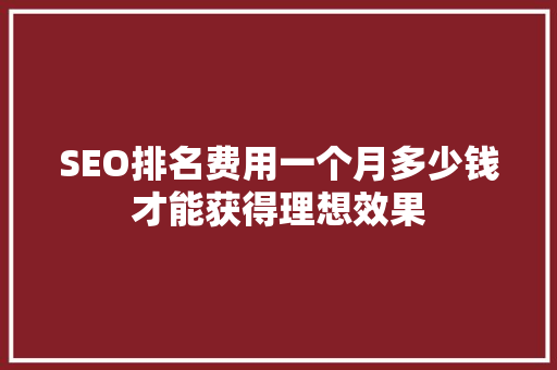 SEO排名费用一个月多少钱才能获得理想效果