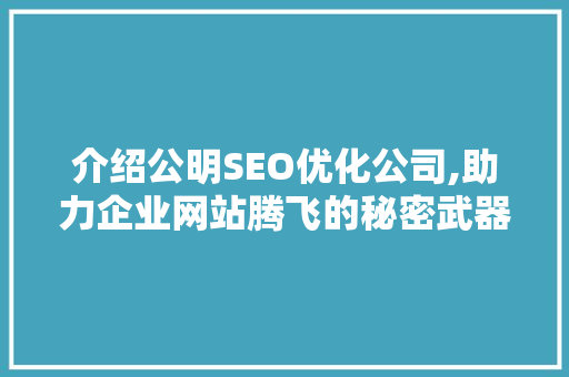 介绍公明SEO优化公司,助力企业网站腾飞的秘密武器
