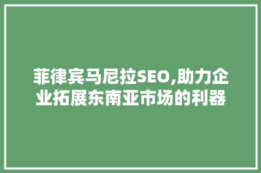 菲律宾马尼拉SEO,助力企业拓展东南亚市场的利器