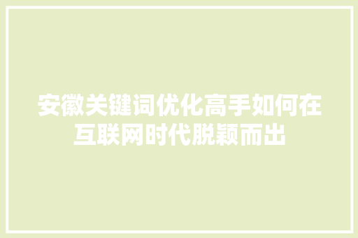 安徽关键词优化高手如何在互联网时代脱颖而出