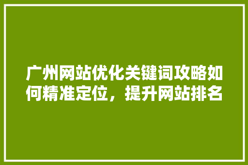广州网站优化关键词攻略如何精准定位，提升网站排名