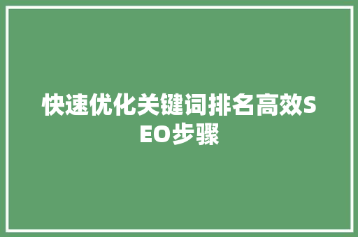 快速优化关键词排名高效SEO步骤