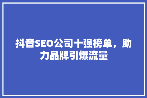 抖音SEO公司十强榜单，助力品牌引爆流量
