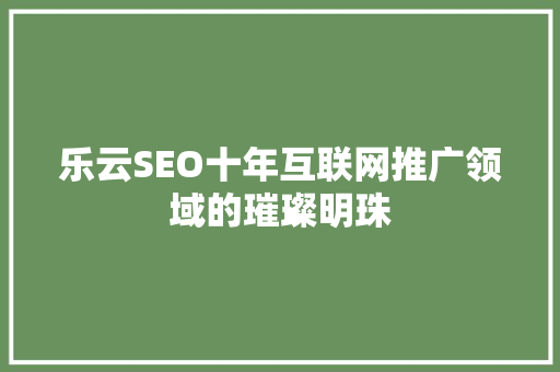 乐云SEO十年互联网推广领域的璀璨明珠