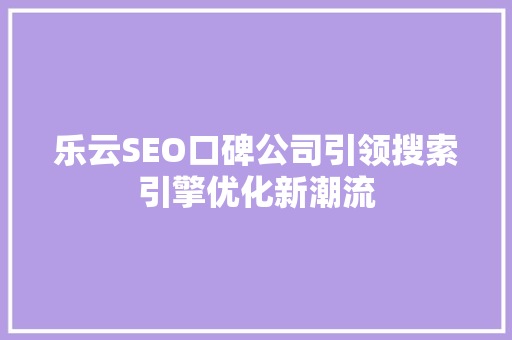 乐云SEO口碑公司引领搜索引擎优化新潮流
