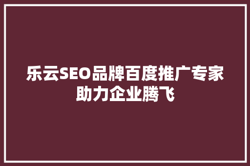 乐云SEO品牌百度推广专家助力企业腾飞
