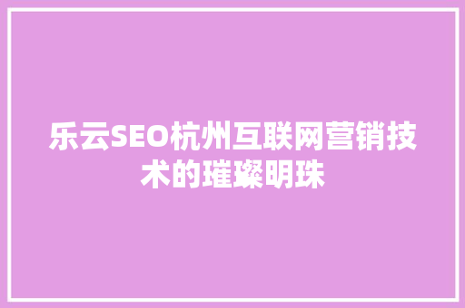 乐云SEO杭州互联网营销技术的璀璨明珠