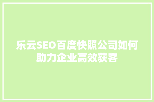 乐云SEO百度快照公司如何助力企业高效获客