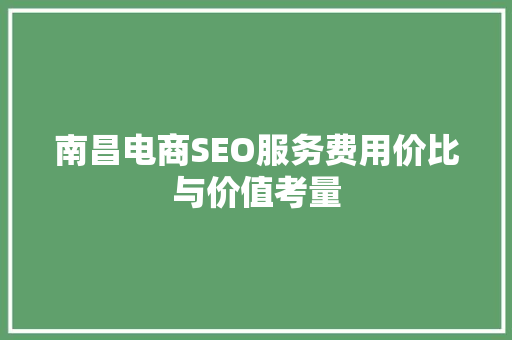 南昌电商SEO服务费用价比与价值考量