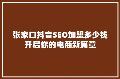 张家口抖音SEO加盟多少钱开启你的电商新篇章