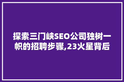探索三门峡SEO公司独树一帜的招聘步骤,23火星背后的奥秘