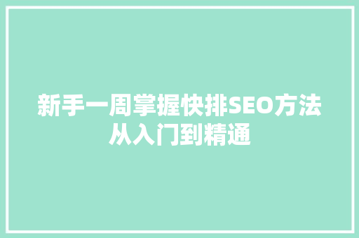新手一周掌握快排SEO方法从入门到精通
