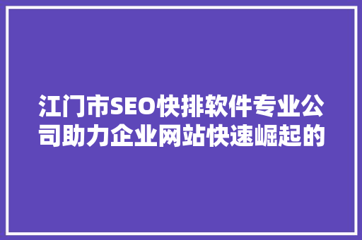 江门市SEO快排软件专业公司助力企业网站快速崛起的秘密武器