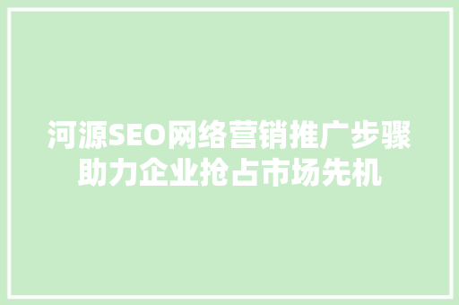 河源SEO网络营销推广步骤助力企业抢占市场先机