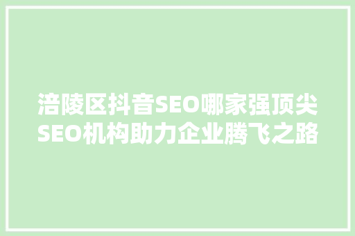 涪陵区抖音SEO哪家强顶尖SEO机构助力企业腾飞之路  第1张
