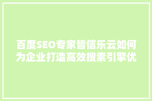 百度SEO专家皆信乐云如何为企业打造高效搜索引擎优化步骤