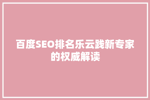 百度SEO排名乐云践新专家的权威解读