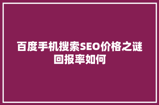 百度手机搜索SEO价格之谜回报率如何