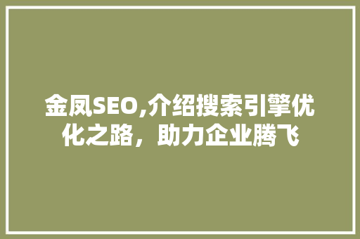 金凤SEO,介绍搜索引擎优化之路，助力企业腾飞