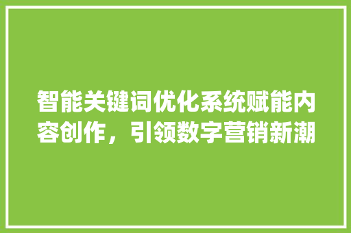 智能关键词优化系统赋能内容创作，引领数字营销新潮流_智能关键词优化系统