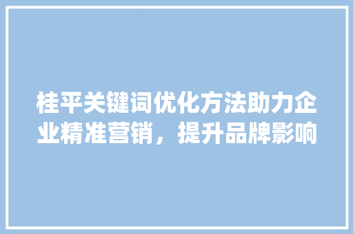桂平关键词优化方法助力企业精准营销，提升品牌影响力_桂平关键词优化方法