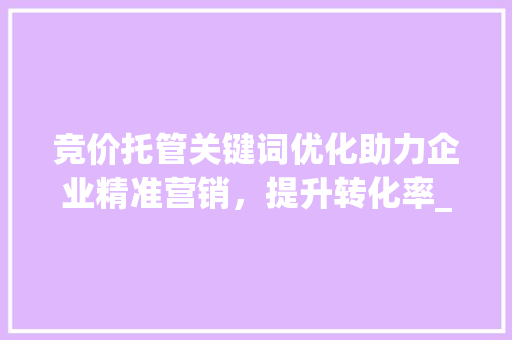 竞价托管关键词优化助力企业精准营销，提升转化率_竞价托管关键词优化