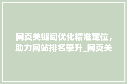 网页关键词优化精准定位，助力网站排名攀升_网页关键词优化分析