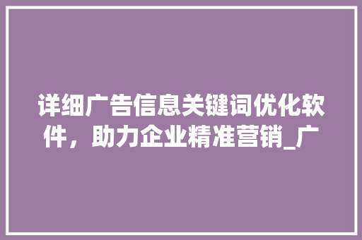 详细广告信息关键词优化软件，助力企业精准营销_广告信息关键词优化软件