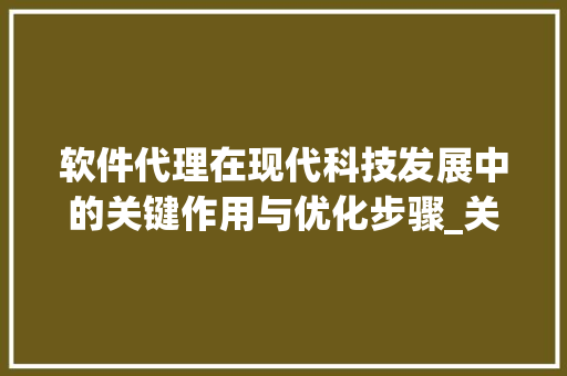 软件代理在现代科技发展中的关键作用与优化步骤_关键词优化软件代理