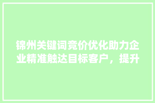 锦州关键词竞价优化助力企业精准触达目标客户，提升品牌竞争力_锦州关键词竞价优化公司