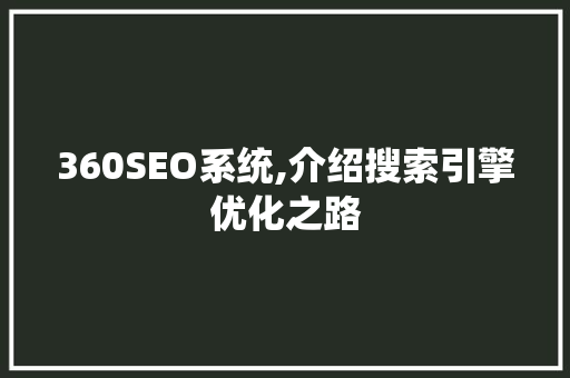360SEO系统,介绍搜索引擎优化之路