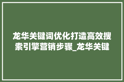 龙华关键词优化打造高效搜索引擎营销步骤_龙华关键词优化哪里好  第1张