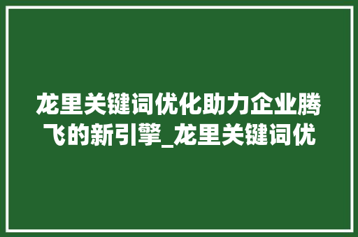 龙里关键词优化助力企业腾飞的新引擎_龙里关键词优化公司  第1张