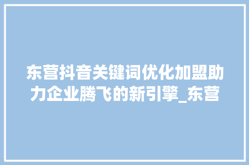 东营抖音关键词优化加盟助力企业腾飞的新引擎_东营抖音关键词优化加盟