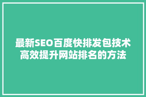 最新SEO百度快排发包技术高效提升网站排名的方法