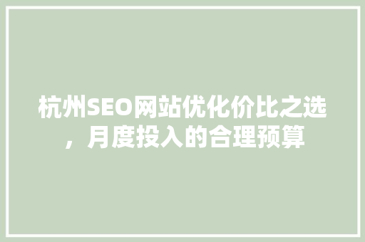 杭州SEO网站优化价比之选，月度投入的合理预算