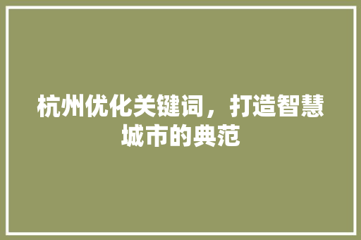 杭州优化关键词，打造智慧城市的典范