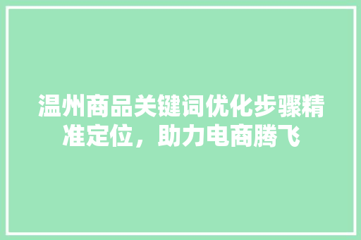 温州商品关键词优化步骤精准定位，助力电商腾飞