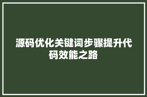 源码优化关键词步骤提升代码效能之路