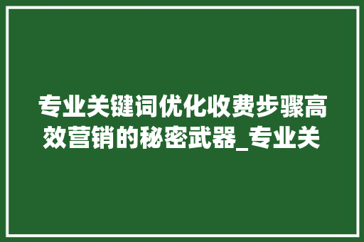 专业关键词优化收费步骤高效营销的秘密武器_专业关键词优化如何收费