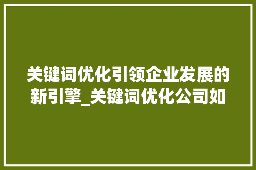 关键词优化引领企业发展的新引擎_关键词优化公司如何发展