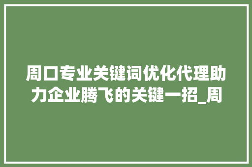 周口专业关键词优化代理助力企业腾飞的关键一招_周口专业关键词优化代理