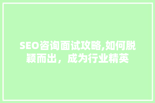 SEO咨询面试攻略,如何脱颖而出，成为行业精英